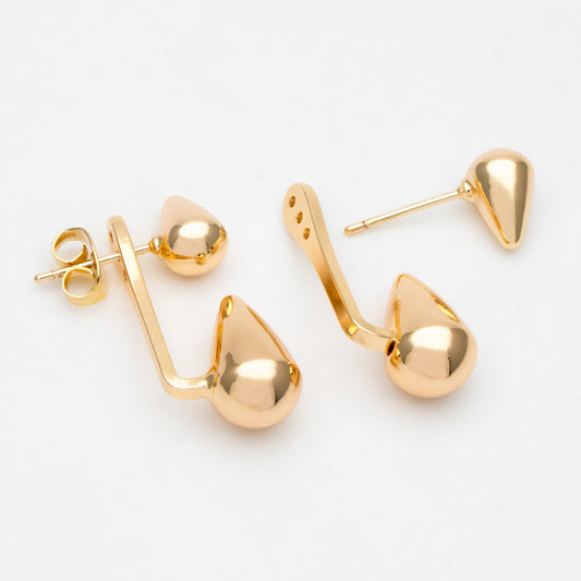 4pcs Teardrop Ear Post with Teardrop Charm, Geometric Earring Posts, 18K Gold Plated Earring Studs (GB-3421)