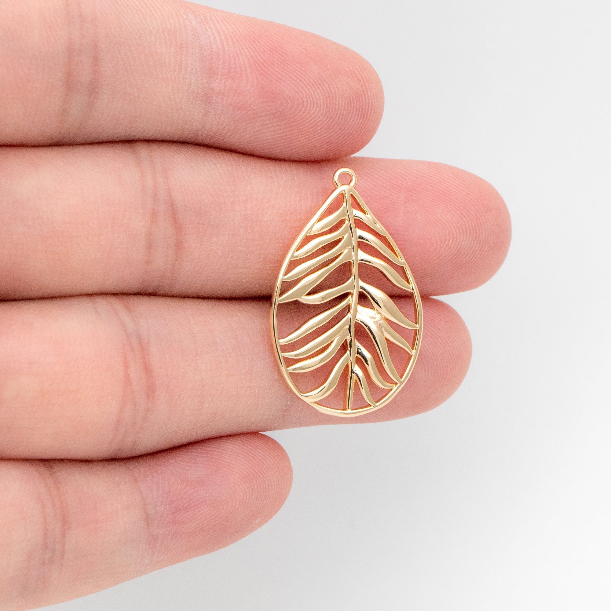 10pcs Gold/ Silver Hollow Leaf Pendants 27x17mm, 18K Gold/ Rhodium plated Brass Leaf Charms (GB-3057-B)