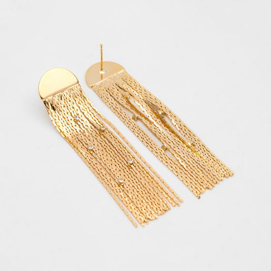 4pcs Gold Semi Circle Disc Tassel Ear Posts 63mm, 18K Gold plated Brass Dangling Stud Earring (GB-3442)