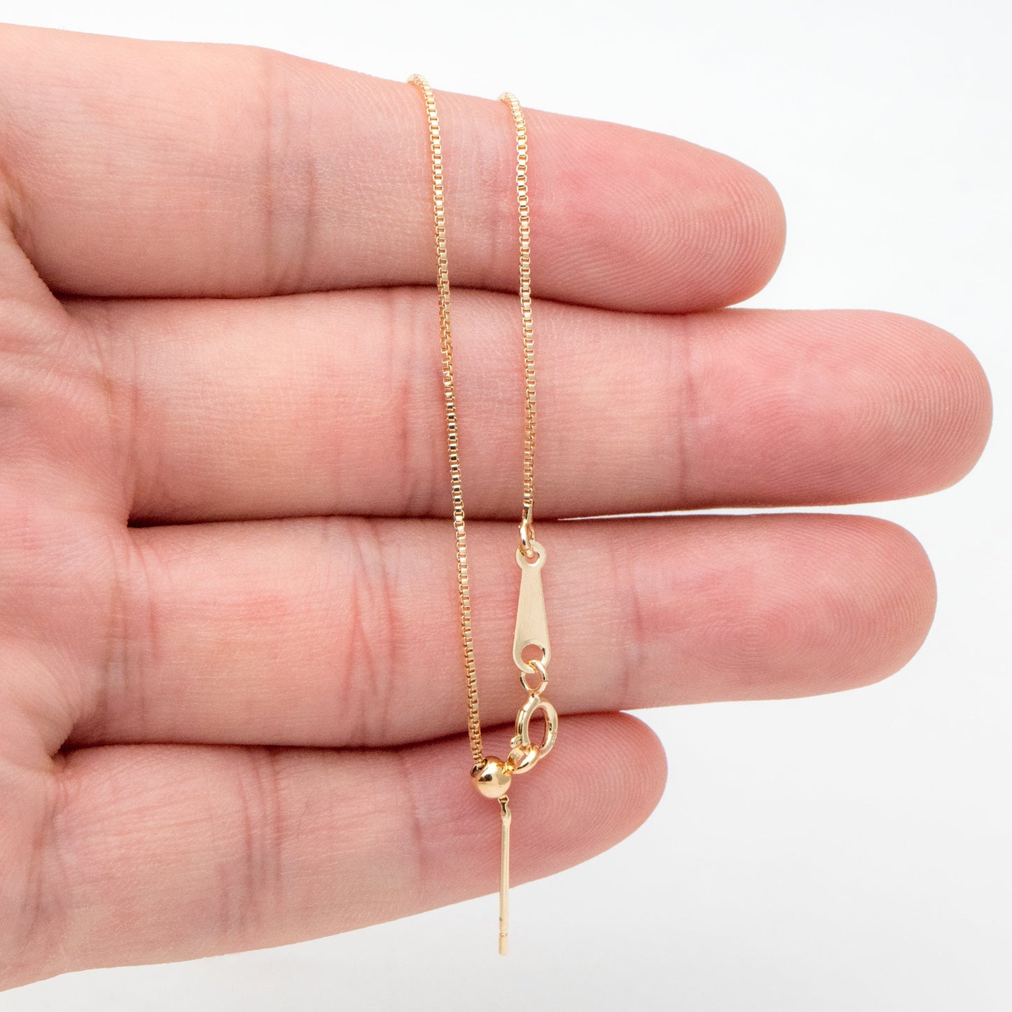 Gold/ Silver Box Chain Adjustable Necklace 0.9mm, Gold/ Rhodium plated Brass Finished Dainty Necklace, 20 Inch Ready to Wear (#LK-586)