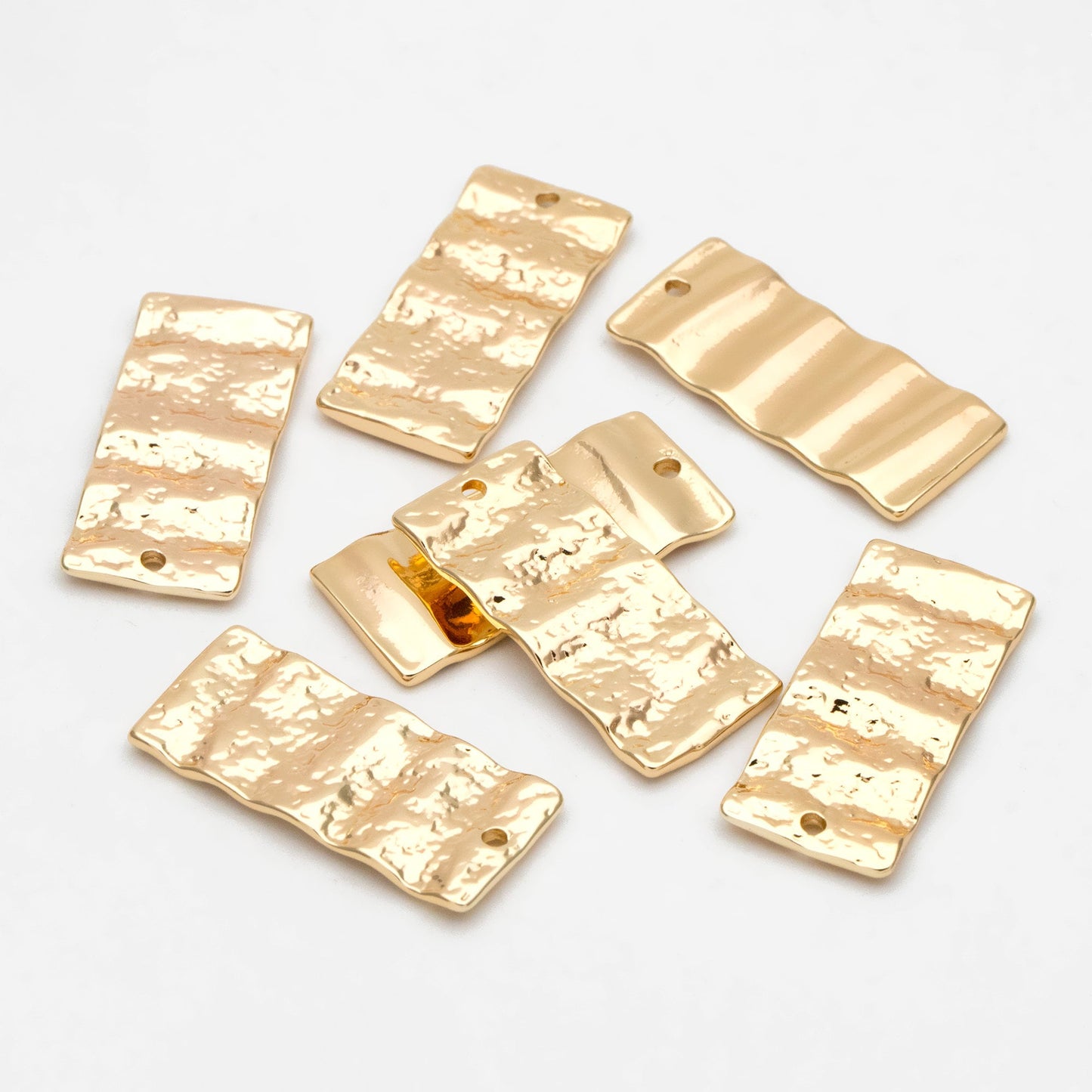 10pcs Gold Wavy Rectangle Charms 28x13mm, 18K Gold plated Brass Hammered Geometric Pendant (GB-2977-H)