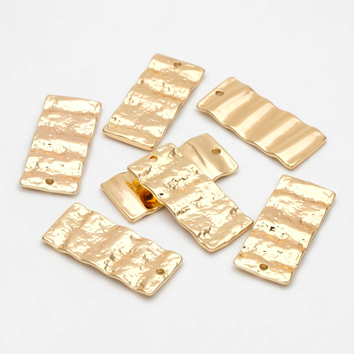 10pcs Gold Wavy Rectangle Charms 28x13mm, 18K Gold plated Brass Hammered Geometric Pendant (GB-2977-H)