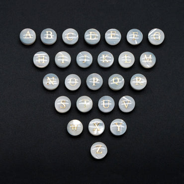 8mm Shell Alphabet Beads, English Letter Beads, Round Coin Letter Charms, Personalized Initial Charms, You Choose Letter (V1404)
