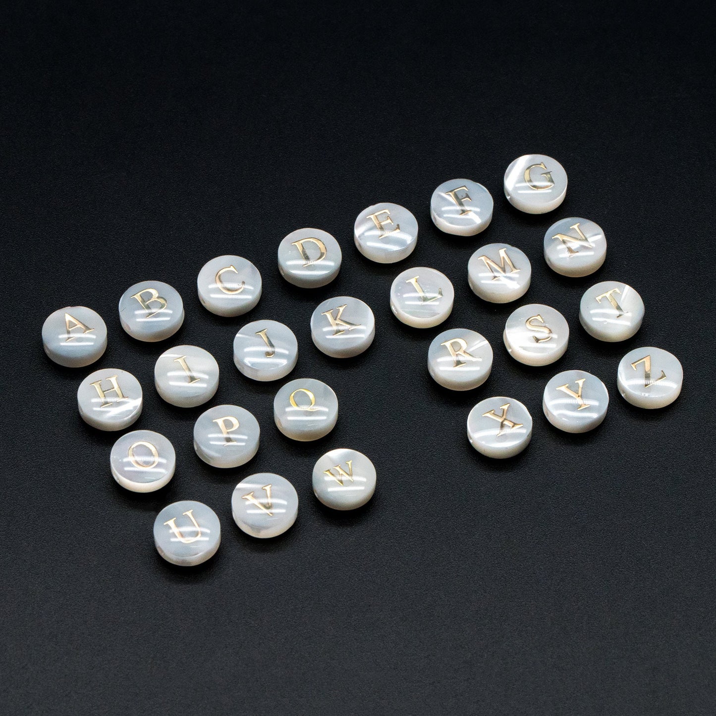 8mm Shell Alphabet Beads, English Letter Beads, Round Coin Letter Charms, Personalized Initial Charms, You Choose Letter (V1404)