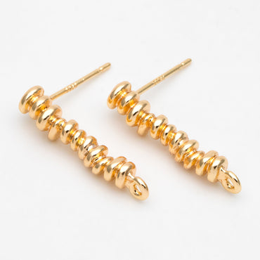 10pcs Gold Bar Ear Stud with Loop, 21mm, Gold plated Brass Long Bar Earrings (#GB-3373)