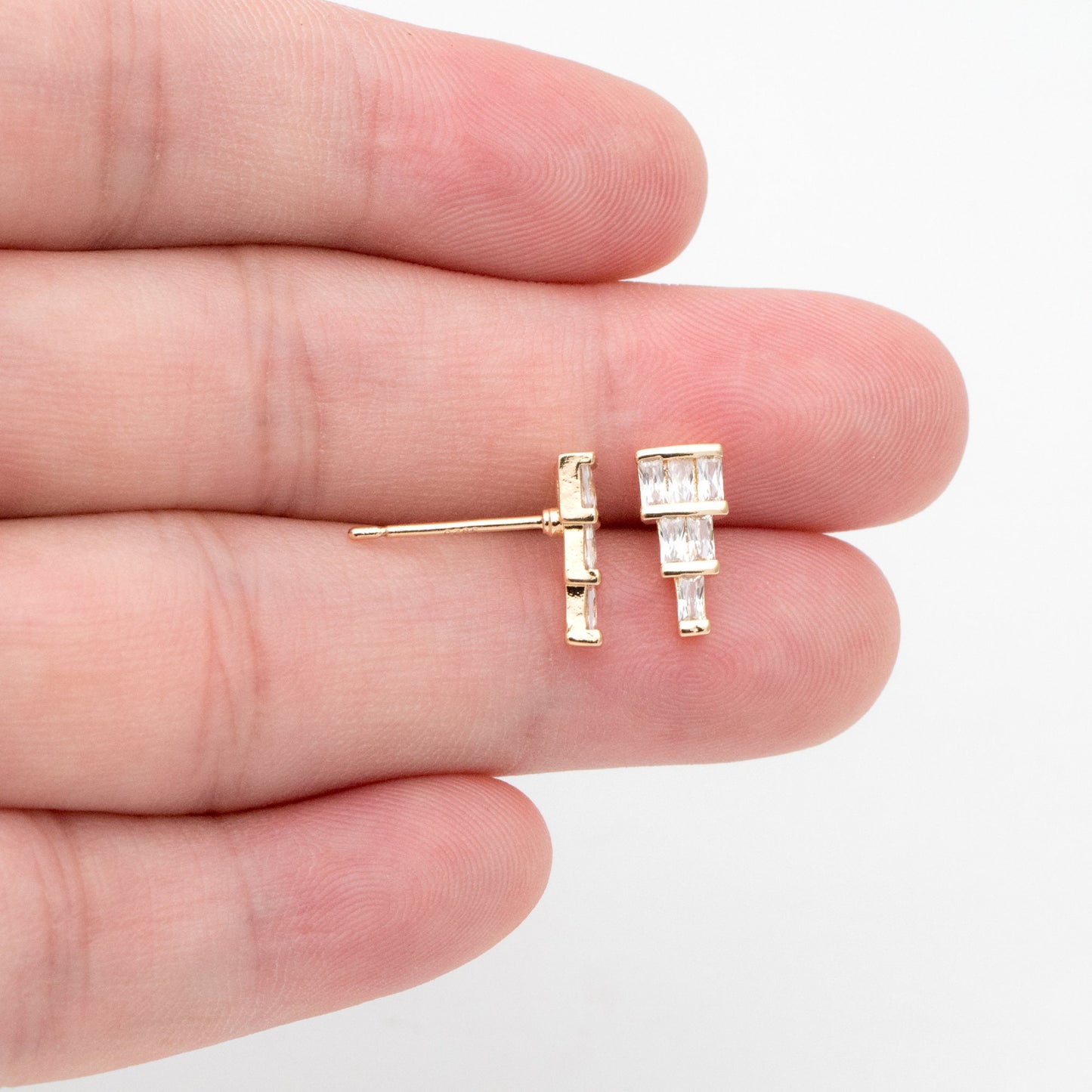 4pcs CZ Pave Gold Geometric Earring Studs, 18K Gold plated Brass Ear Posts, Earring Findings (#GB-3633-A)