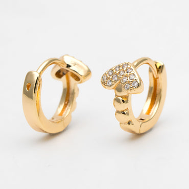 4pcs CZ Pave Heart Hoop Earrings, 12mm, Dainty Huggie Earrings, Minimalist Earring, Gold Hoops Earring (GB-3477-G)