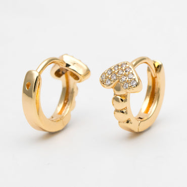 4pcs CZ Pave Heart Hoop Earrings, 12mm, Dainty Huggie Earrings, Minimalist Earring, Gold Hoops Earring (GB-3477-G)