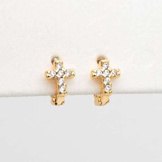 4pcs CZ Paved Tiny Cross Hoop Earrings, Tragus Hoop, Rook Hoop, Helix Hoop, Cartilage Hoop, Cartilage Clicker Hoop (GB-3474-C)