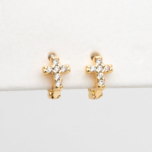 4pcs CZ Paved Tiny Cross Hoop Earrings, Tragus Hoop, Rook Hoop, Helix Hoop, Cartilage Hoop, Cartilage Clicker Hoop (GB-3474-C)