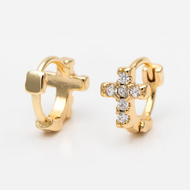 4pcs CZ Paved Tiny Cross Hoop Earrings, Tragus Hoop, Rook Hoop, Helix Hoop, Cartilage Hoop, Cartilage Clicker Hoop (GB-3474-C)