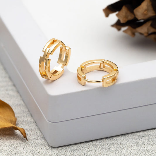 4pcs Gold Hoop Earrings, 14mm, Gold Huggie Earrings, Gold Chain Earrings (GB-3020-C)