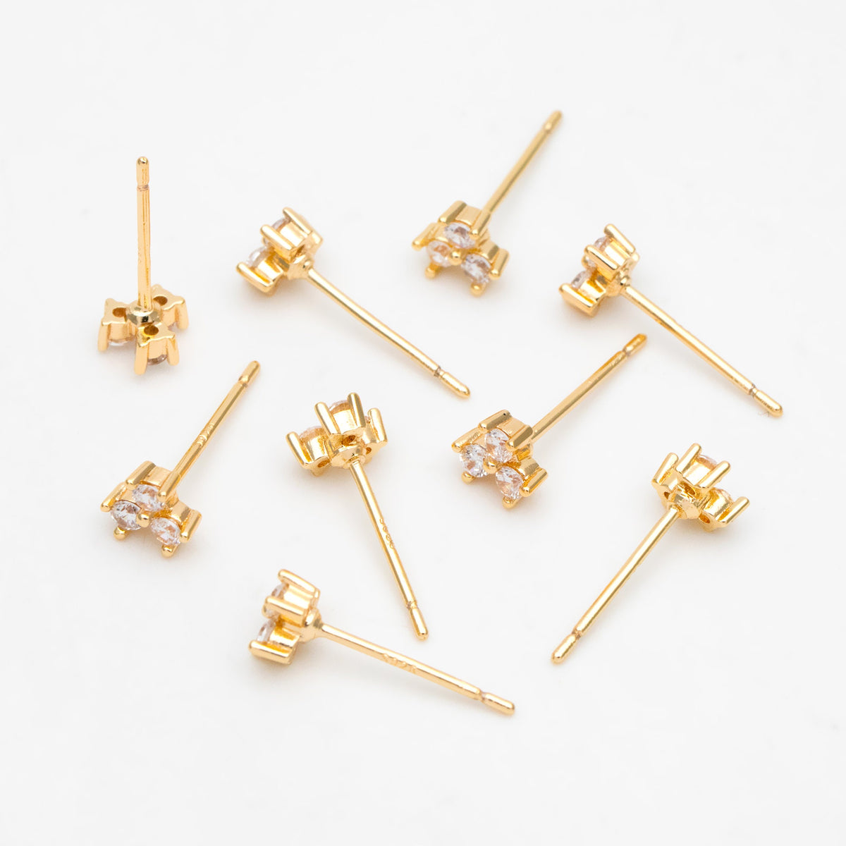 10pcs Gold Plated CZ Pave Ear Posts: Tiny Trinity Stud Earrings (GB-3395-C)
