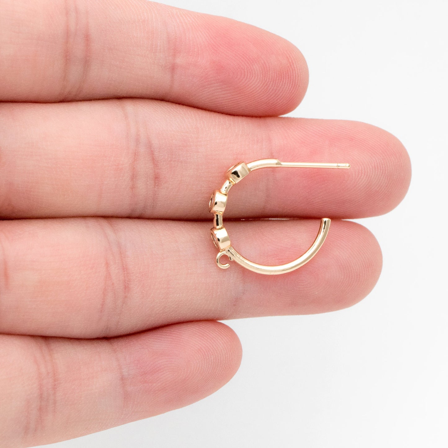 4pcs CZ Pave Gold Hoop Earrings 18mm, Gold Plated Brass, Round Circle Earrings (#GB-3398)