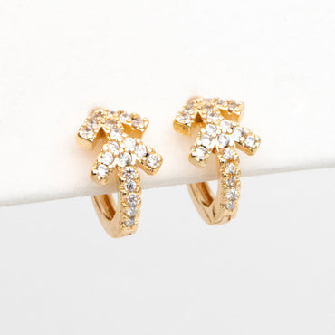 4pcs CZ Pave Arrow Hoop Earrings, 10mm, Huggie Earrings, Minimalist Earring, Small Gold Hoops Earring (GB-3399-D)