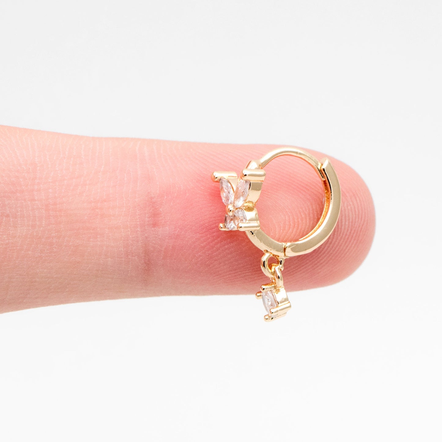 4pcs CZ Pave Butterfly Hoop Earrings, 18K Gold plated Brass, Dainty Earring, Small Gold Hoops Earring (GB-3477-F)