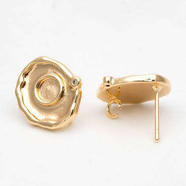 10pcs CZ Pave Gold Oval Earring with Loop, Oval Stud Earrings,Jewelry Making, Diy Material, Jewelry Supplies (GB-3404)