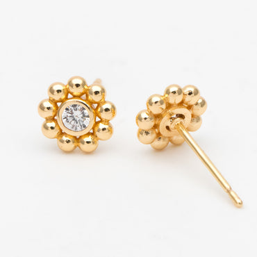 10pcs CZ Pave Gold Flower Ear Posts 7mm, Gold Plated Brass Stud Earrings, DIY Ear Findings (GB-3526-B)