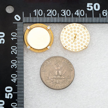 4pcs CZ Pave Gold Blank Base Tray Cabochon Earring Setting, Gold plated Brass Bezel Cabochon Ear Post (GB-3411)