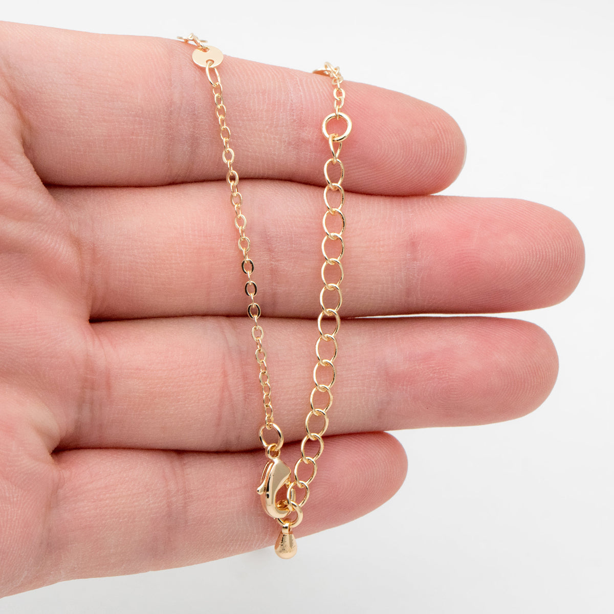 Gold/ Silver/ Rose Gold Disc Chains 4mm, Finished Bracelet/ Anklet/ Necklace with Extender, Ready to Wear (#LK-190)