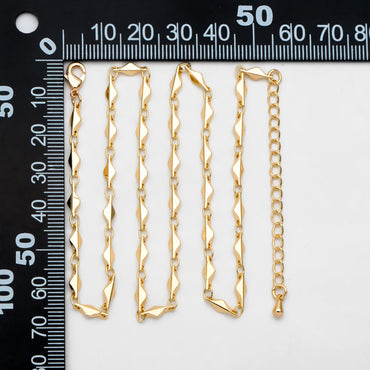 Gold Rhombus Link Chains 3.4mm, Finished Bracelet/ Anklet/ Necklace, Adjustable with Extender Chain, Ready to Wear (#LK-480)