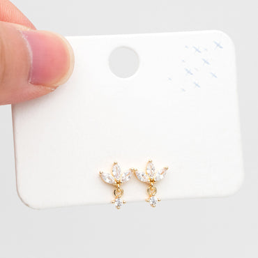 10pcs CZ Pave Gold/ Silver Leaf Earring Posts, Flower Earring, Gold/ Rhodium Plated Brass, Jewelry Supplies (GB-3395-G)