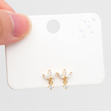 10pcs CZ Pave Gold/ Silver Leaf Earring Posts, Flower Earring, Gold/ Rhodium Plated Brass, Jewelry Supplies (GB-3395-G)