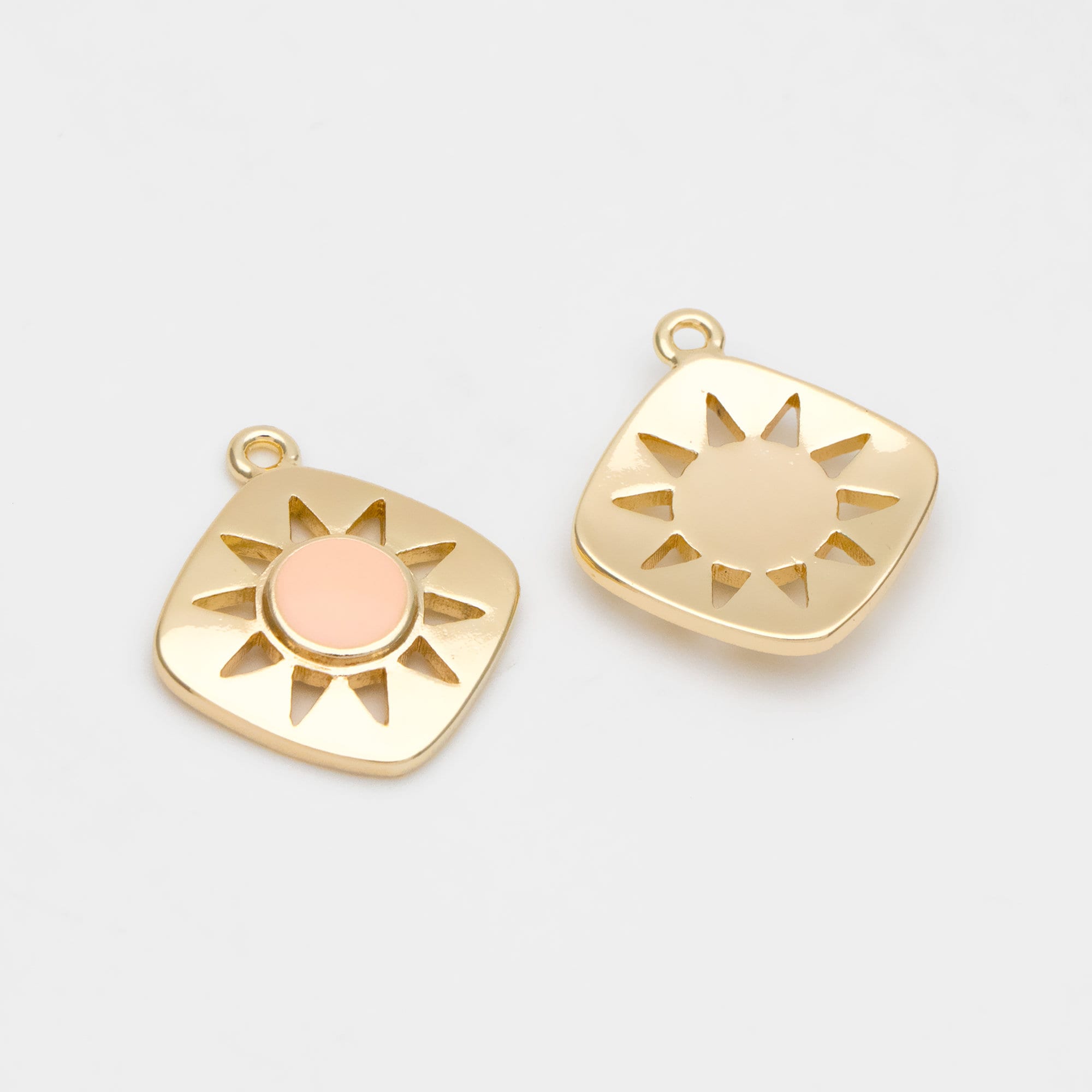 4pcs Gold Enamel Sun Charms, Geometric Pendant, Square Pendant, Metal Charm (GB-2822)