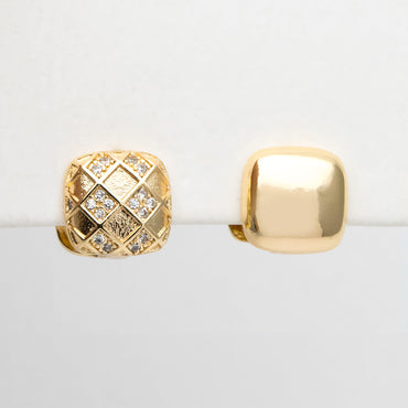 4pcs CZ Pave Square Earrings, 18K Gold plated Brass, Geometric Hoop Earrings (GB-3462)
