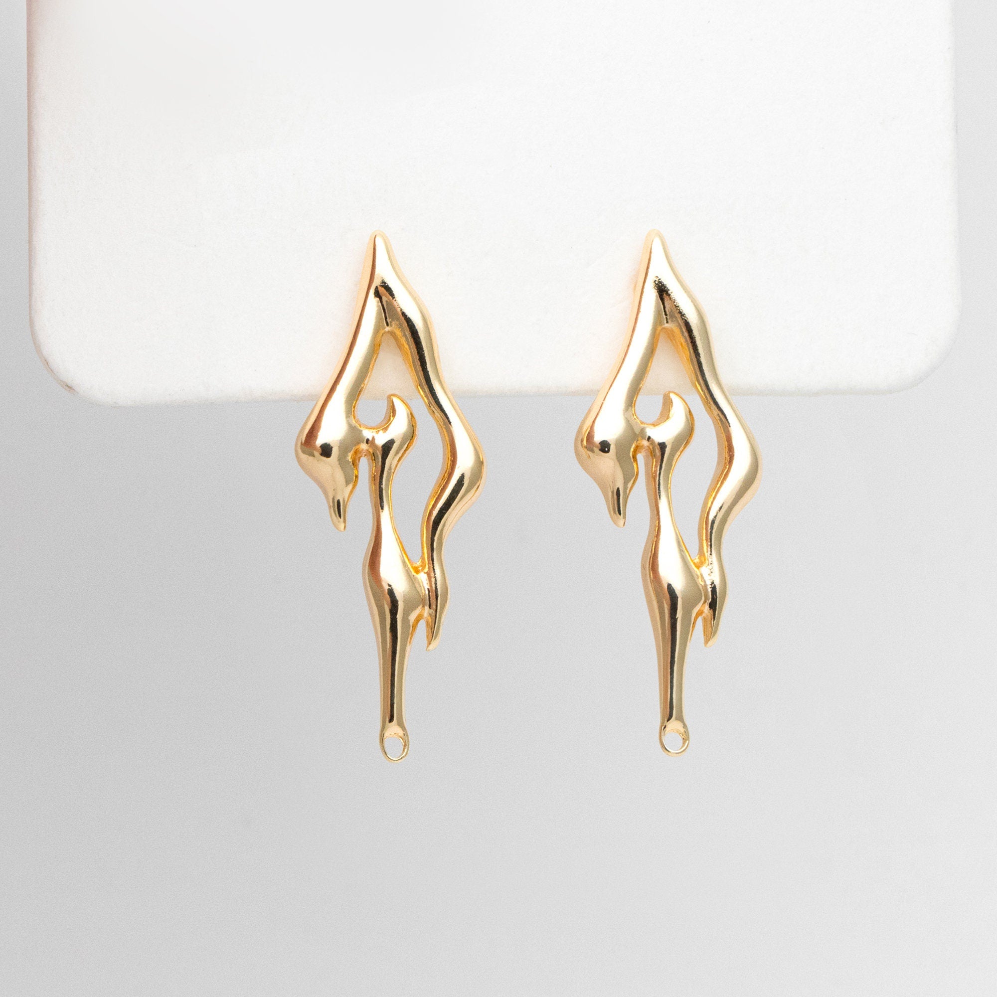 4pcs Gold Irregular Melting Earring Posts, 18K Gold plated Brass, Stud Earring Components (GB-3412)