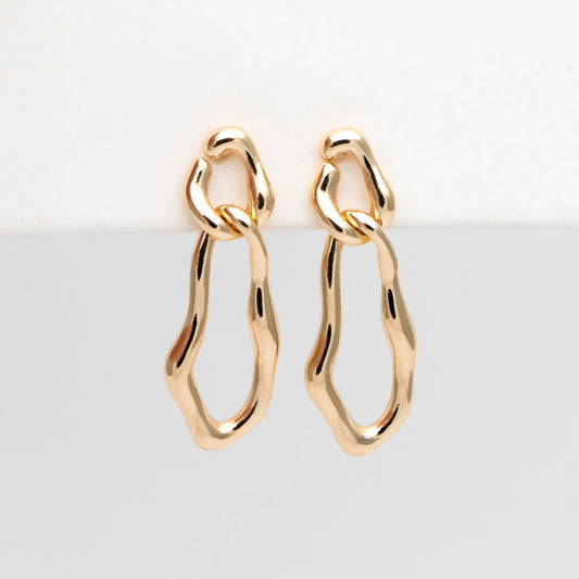 4pcs Gold Chain Link Earring Studs, 18K Gold plated Brass, Oval Hoop Chain Ear Posts (GB-3417)