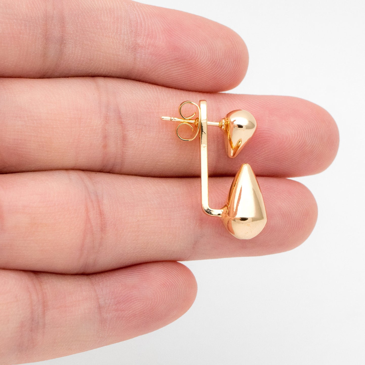4pcs Teardrop Ear Post with Teardrop Charm, Geometric Earring Posts, 18K Gold Plated Earring Studs (GB-3421)