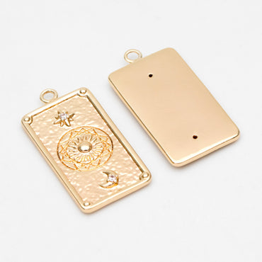 4pcs CZ Pave Gold Rectangle Charms, Sun Moon and Star Pendants (GB-2991-B)