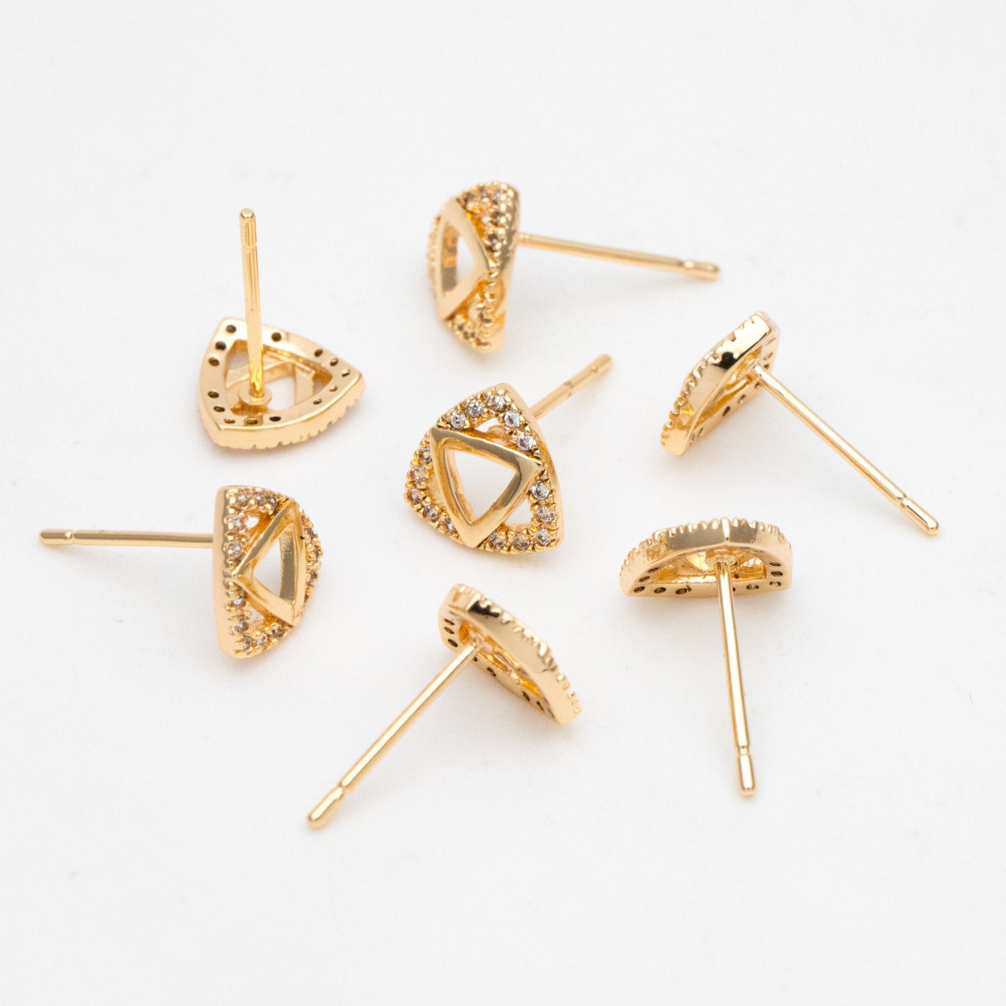 4pcs CZ Pave Triangle Earrings 8mm, 18K Gold Plated Brass, Triangle Stud Earrings (#GB-3434)