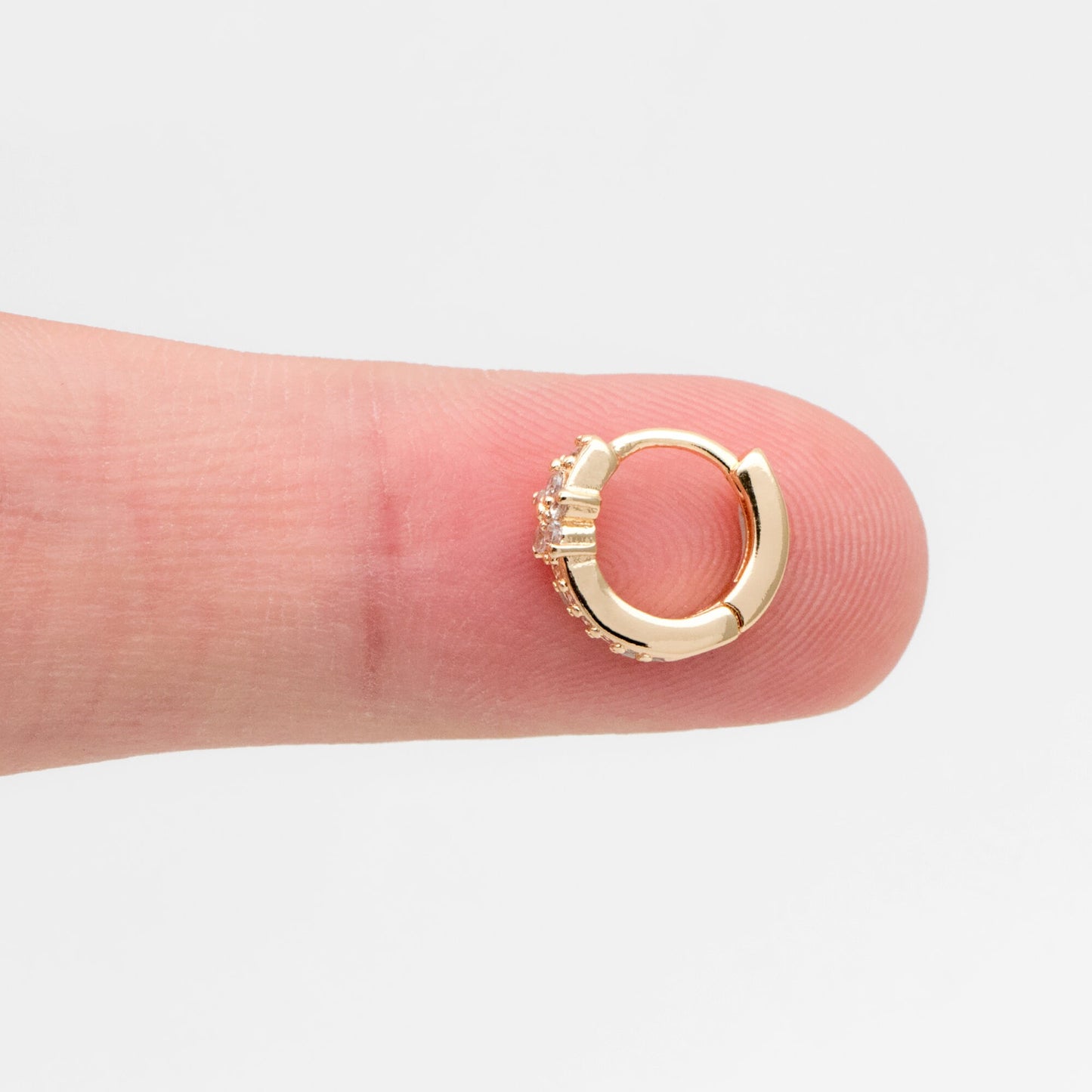 4pcs CZ Pave Tiny Flower Hoop Earrings 10mm, Dainty Huggie Earrings, Minimalist Earring, Small Gold Hoops Earring (GB-3399-C)