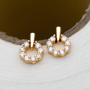4pcs CZ Pave Round Ear Posts 11x8mm, Gold Plated Brass Circle Stud Earrings (#GB-3445)