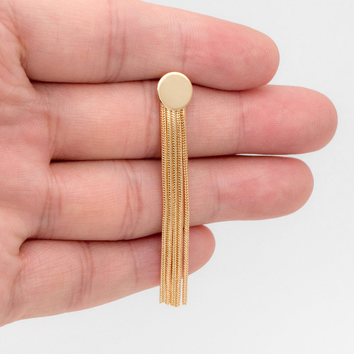 4pcs Gold Round Disc Tassel Earring Posts 51mm, 18K Gold plated Brass Dangling Stud Earring (GB-3484)