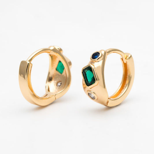 4pcs Emerald CZ Pave Gold/ Silver Hoop Earrings, Hoop Earrings, Dainty Huggie Earrings, Minimalist Earring, Small Hoops Earring (GB-3448)