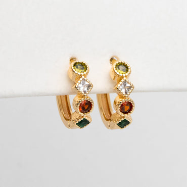 4pcs Rainbow CZ Pave Hoop Earrings: 18K Gold Huggie Earrings (GB-3453)