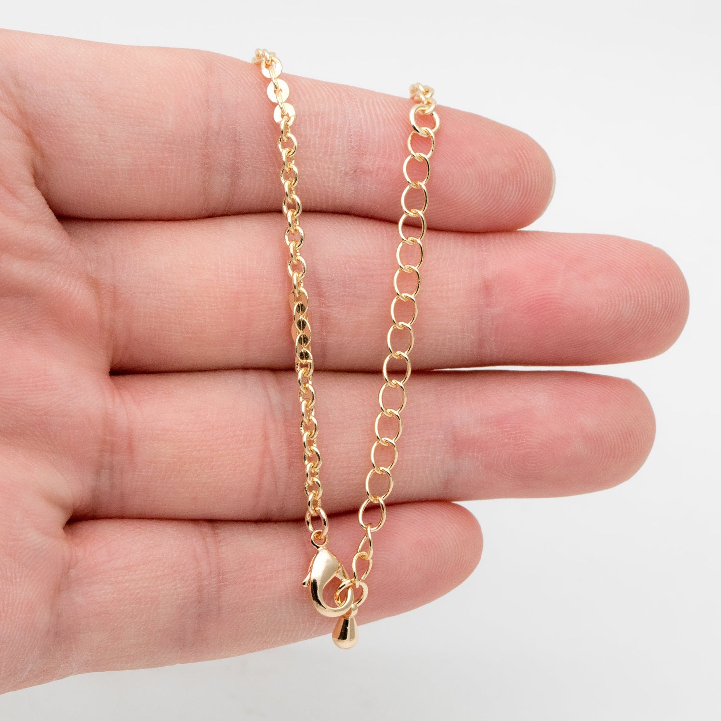 Gold Cable Chain 2.7mm Wide, Finished Bracelet/ Anklet/ Necklace with Extender Chain, 18K Gold plated Brass, Ready to Wear (#LK-104-2.7)