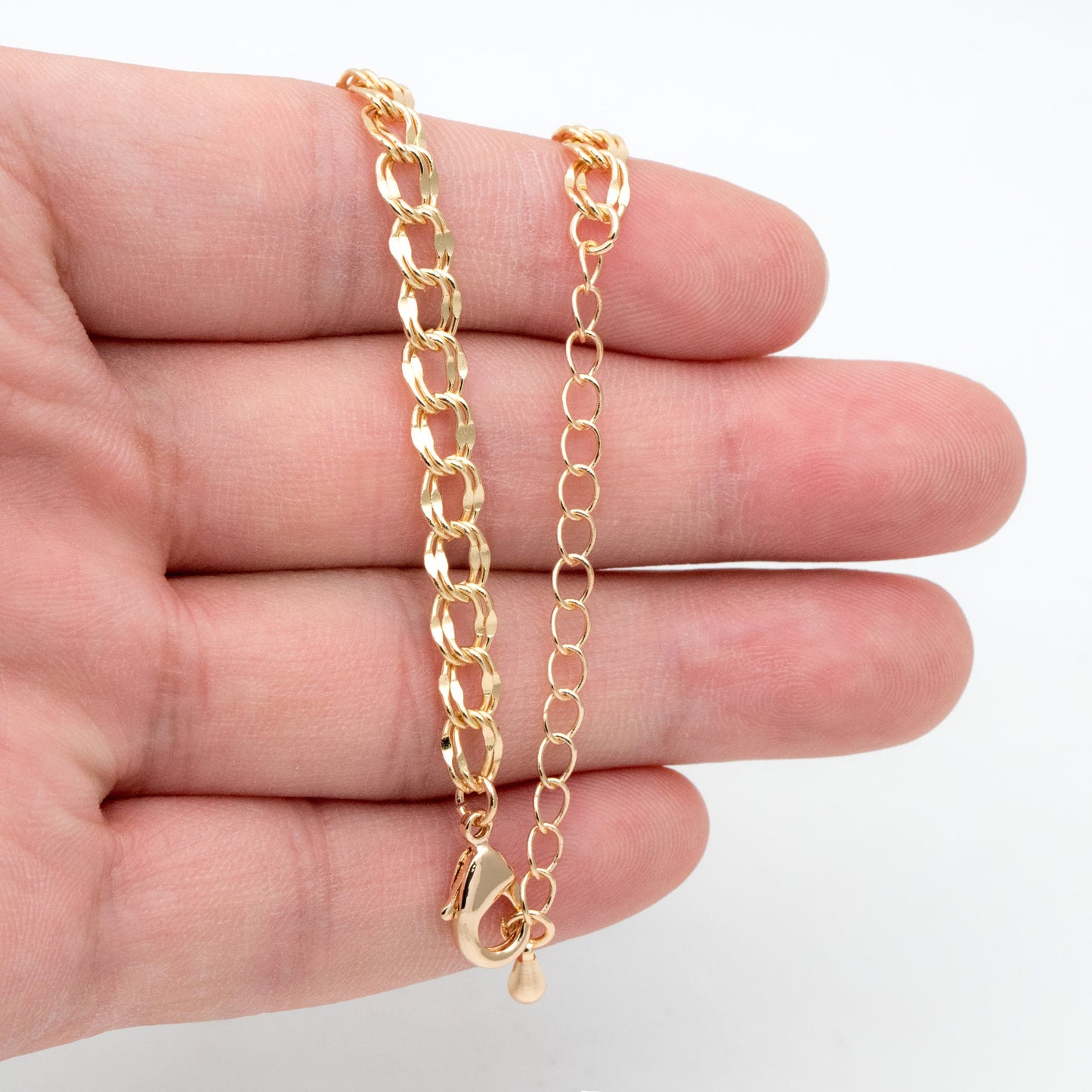 Gold Double Link Curb Chains 5mm, Finished Bracelet/ Anklet/ Necklace with Extender Chain, Ready to Wear (#LK-325-5)