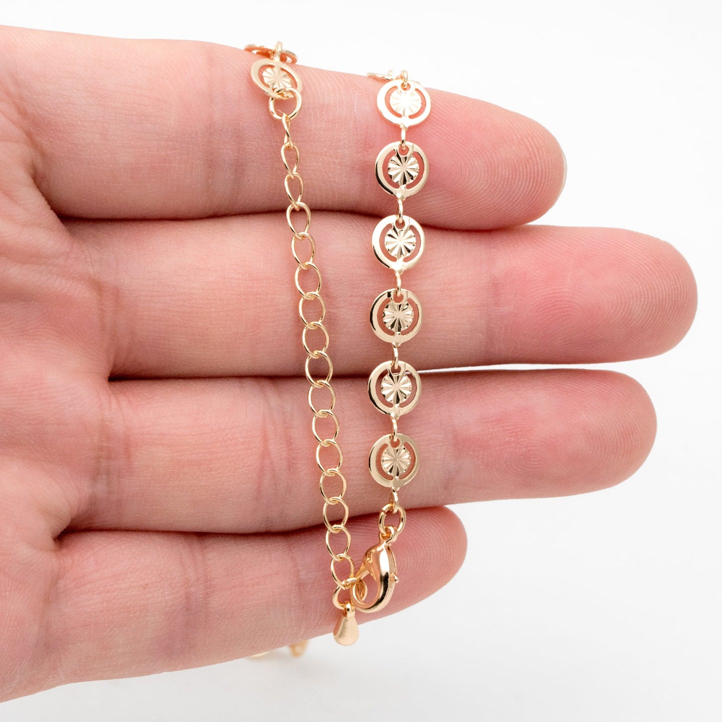 Gold Round Disc Chains 6mm, Finished Bracelet/ Anklet/ Necklace with Extender Chain, Ready to Wear (#LK-582)