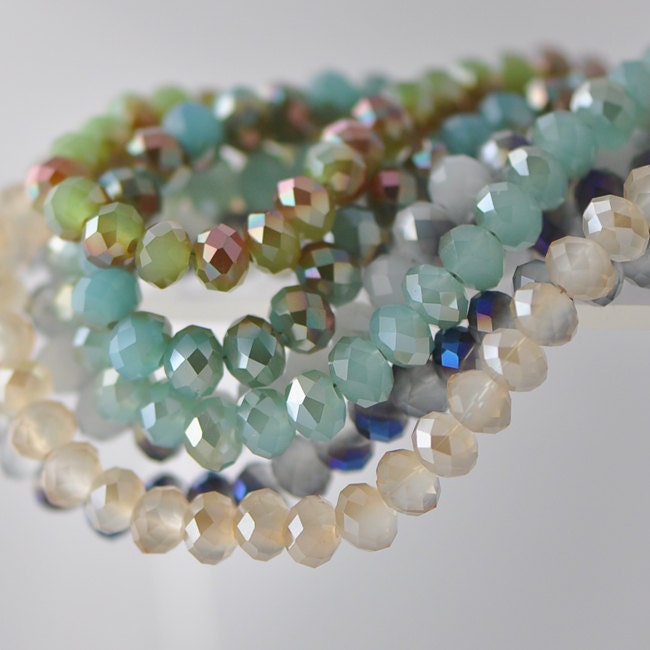 65 beads- Faceted Glass Crystal Rondelle Beads Rose& Gold 6x8mm -BZ0852