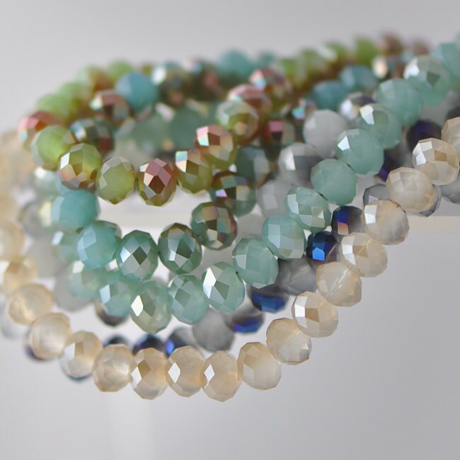 65 beads- Faceted Glass Crystal Rondelle Beads Rose& Gold 6x8mm -BZ0852
