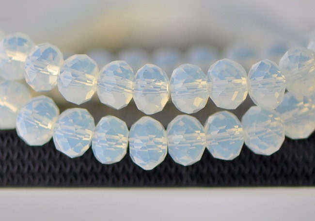 65 beads-Crystal Glass Faceted Rondelle Beads Opalite 6x8mm- BZ08-11/ Full strand