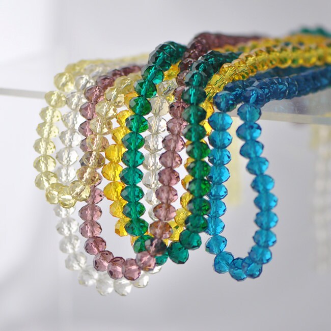 65 beads-Crystal Glass Faceted Rondelle Beads Opalite 6x8mm- BZ08-11/ Full strand