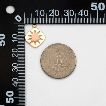 4pcs Gold Enamel Sun Charms, Geometric Pendant, Square Pendant, Metal Charm (GB-2822)