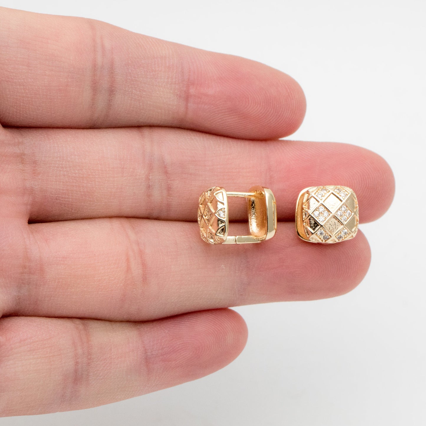 4pcs CZ Pave Square Earrings, 18K Gold plated Brass, Geometric Hoop Earrings (GB-3462)