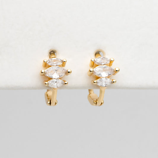 4pcs CZ Pave Marquise Hoop Earrings, 10mm, Dainty Huggie Earrings, Minimalist Earring, Small Gold Hoops Earring (GB-3467-A)
