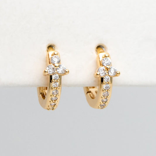 4pcs CZ Pave Tiny Flower Hoop Earrings, 12mm, Dainty Huggie Earrings, Minimalist Earring, Small Gold Hoops Earring (GB-3477-A)